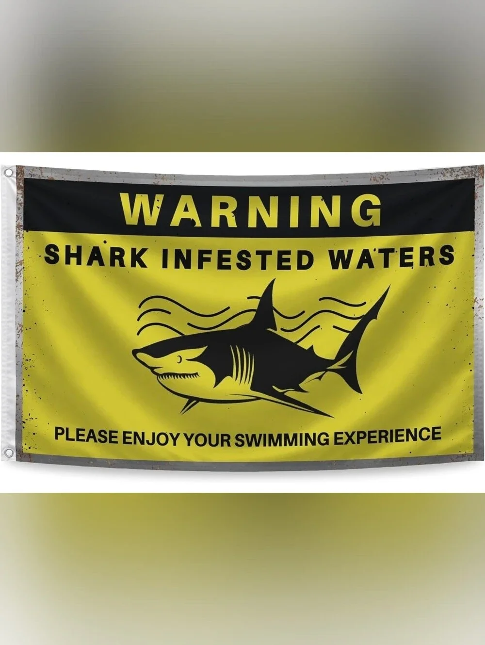Warning Shark Infested Waters Yellow Black Banner